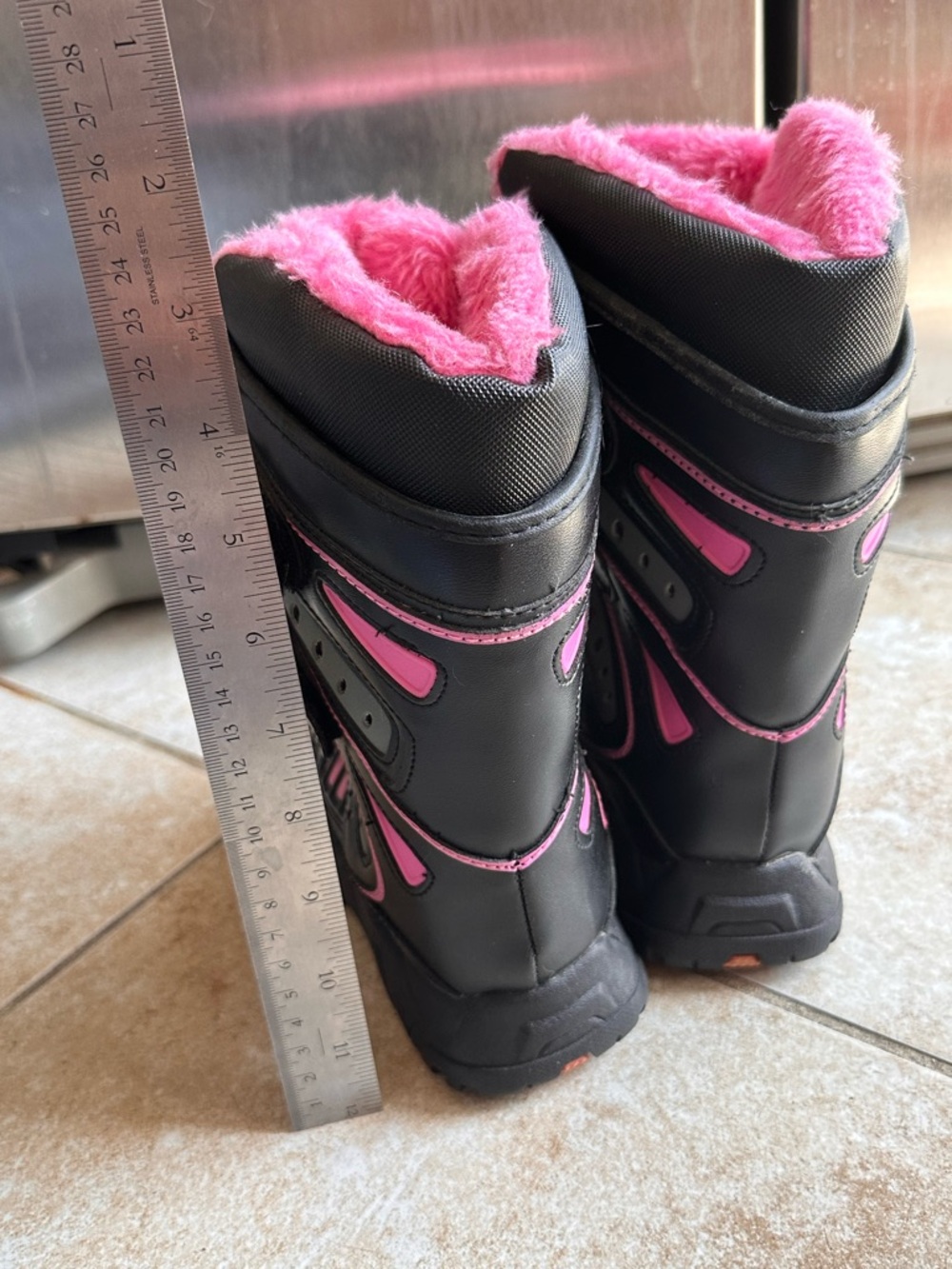Black Kids Winter Boots with Pink Fur Lining, Toddler SZ 12 - Picture 6 of 7